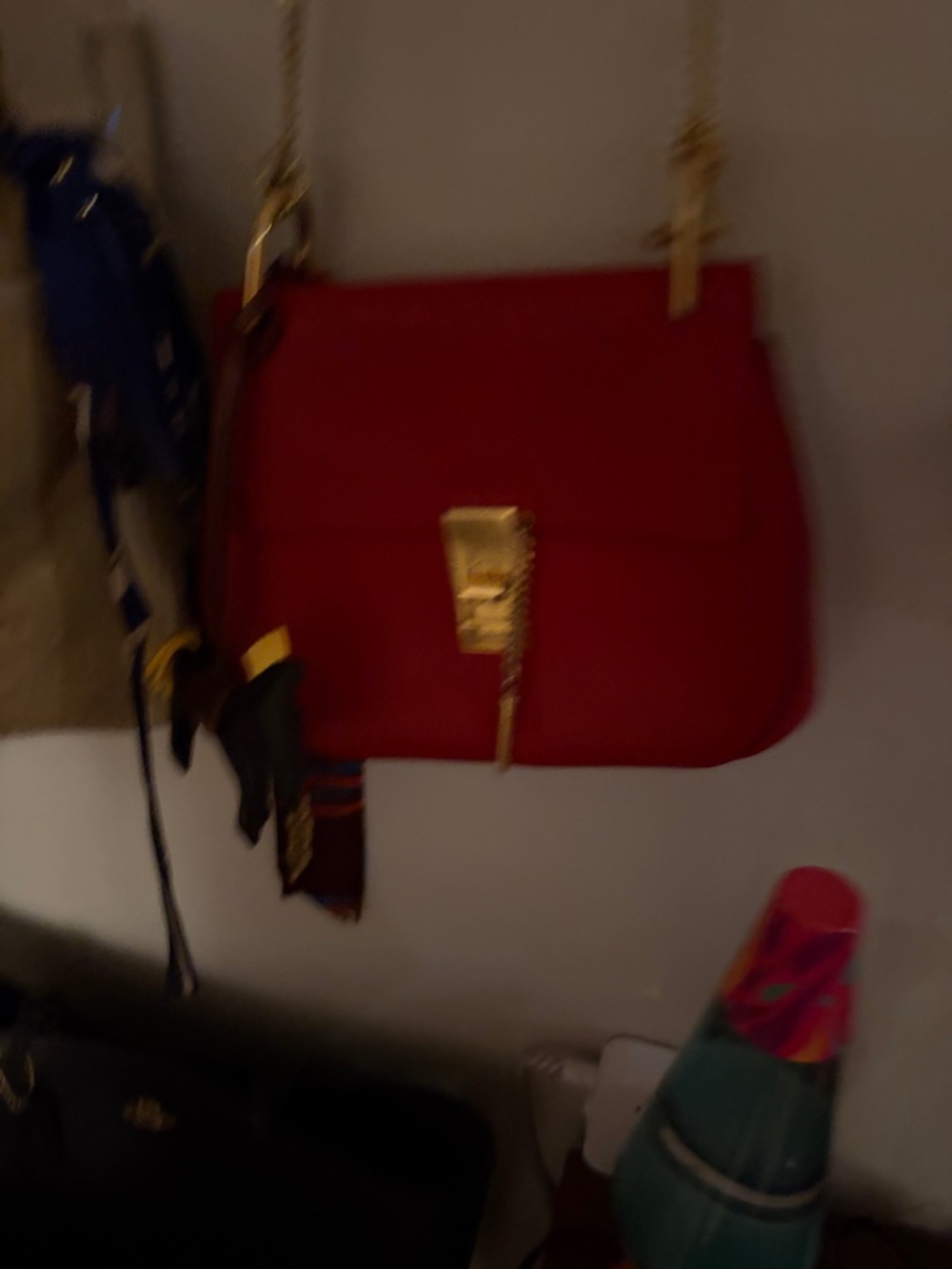 *CHLOE DREW* *very good* Red Leather saddle Bag with Gold Hardware